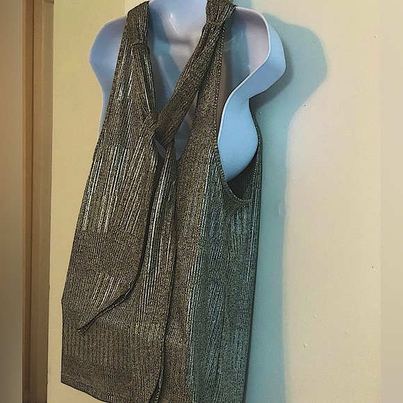 Maeve By Anthropologie Metallic High Neck , Cut Away Arm,Back Tie Shirt,Size Sm - Picture 9 of 13
